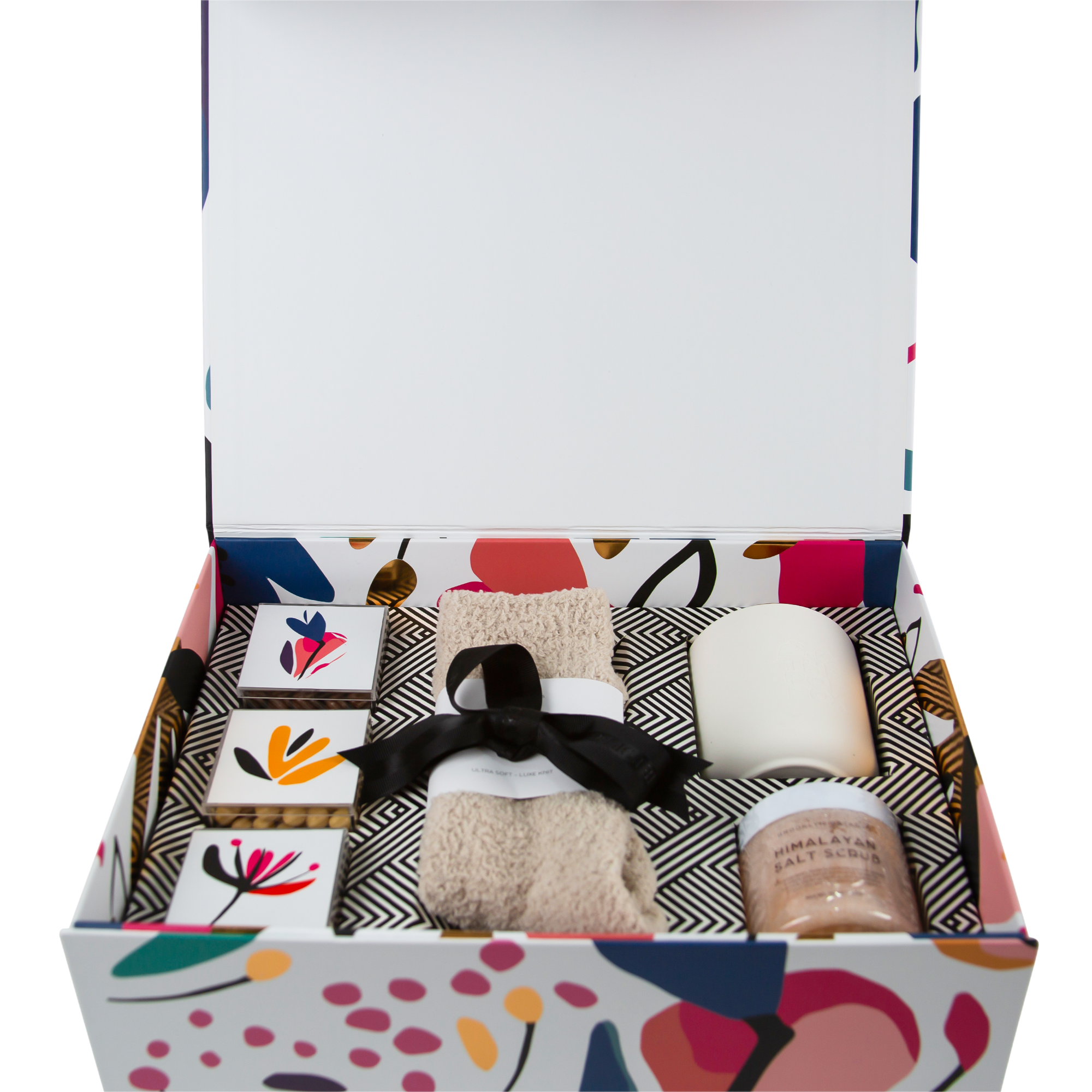 Luxury Women’s Collection gift box from The POP BOX, featuring elegant products like candles, chocolates, and curated gifts celebrating women’s quiet strength.