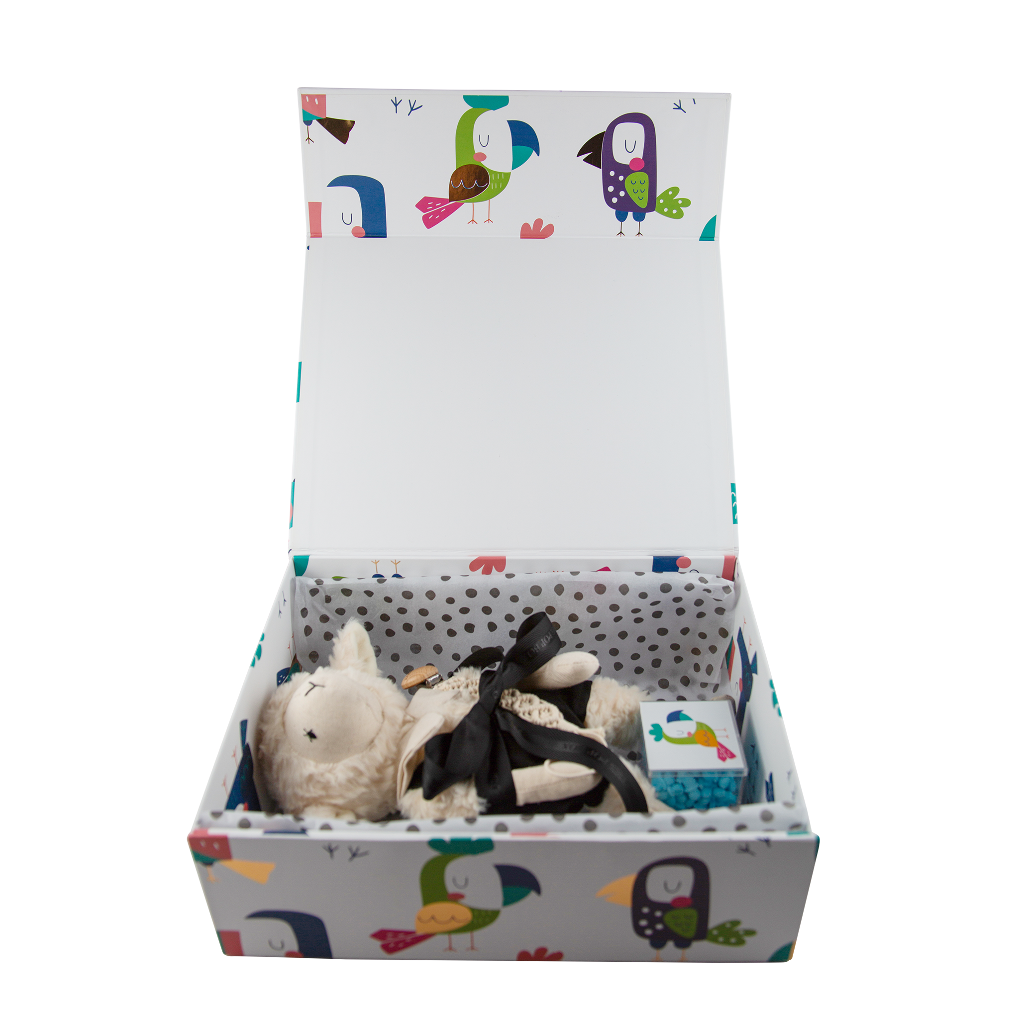 Luxury baby gift box with soft blanket, tiny shoes, and pacifier-shaped candy to match pink or blue theme — perfect for newborn celebrations and baby showers.